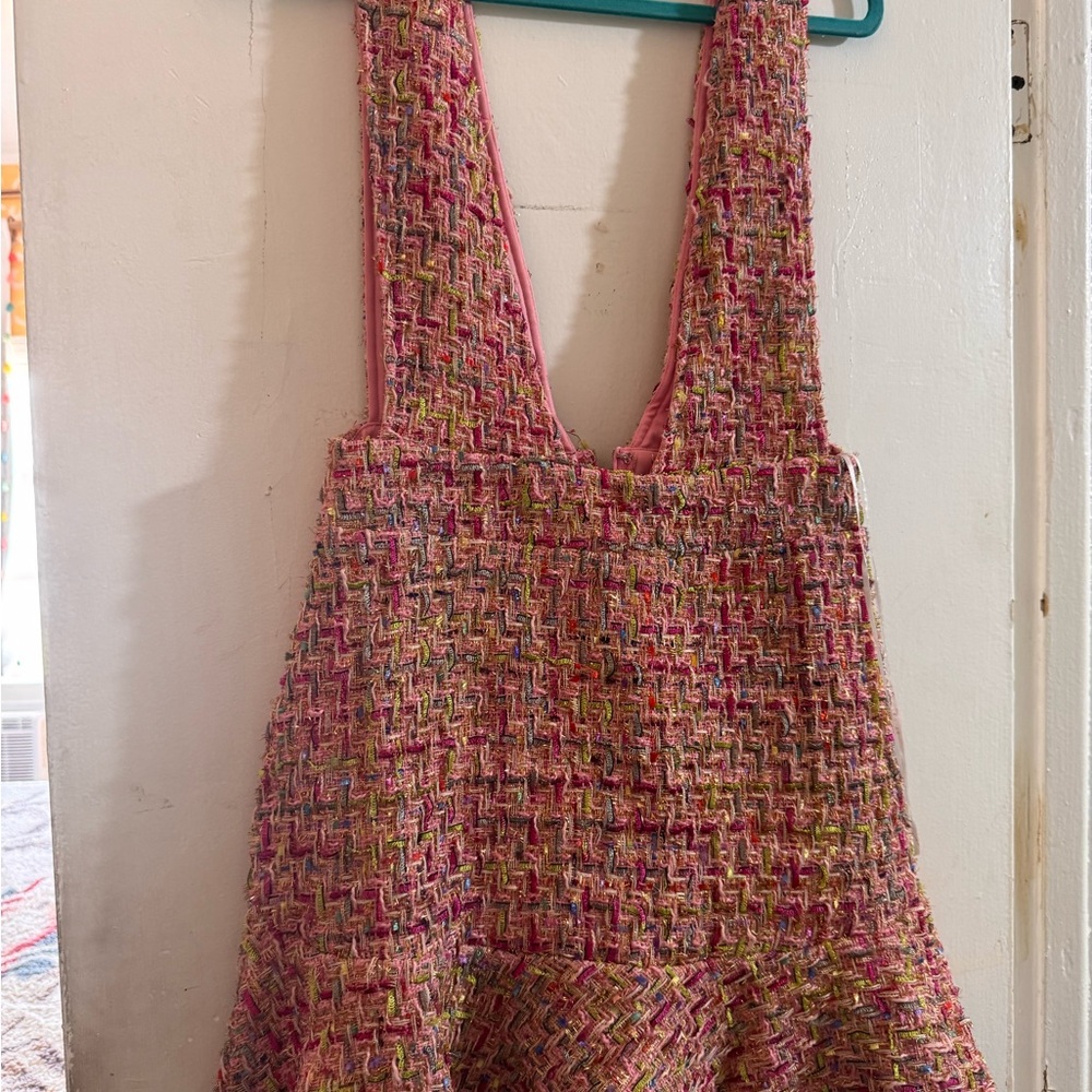 NWOT Pink Mini Tweed Pinafore Dress